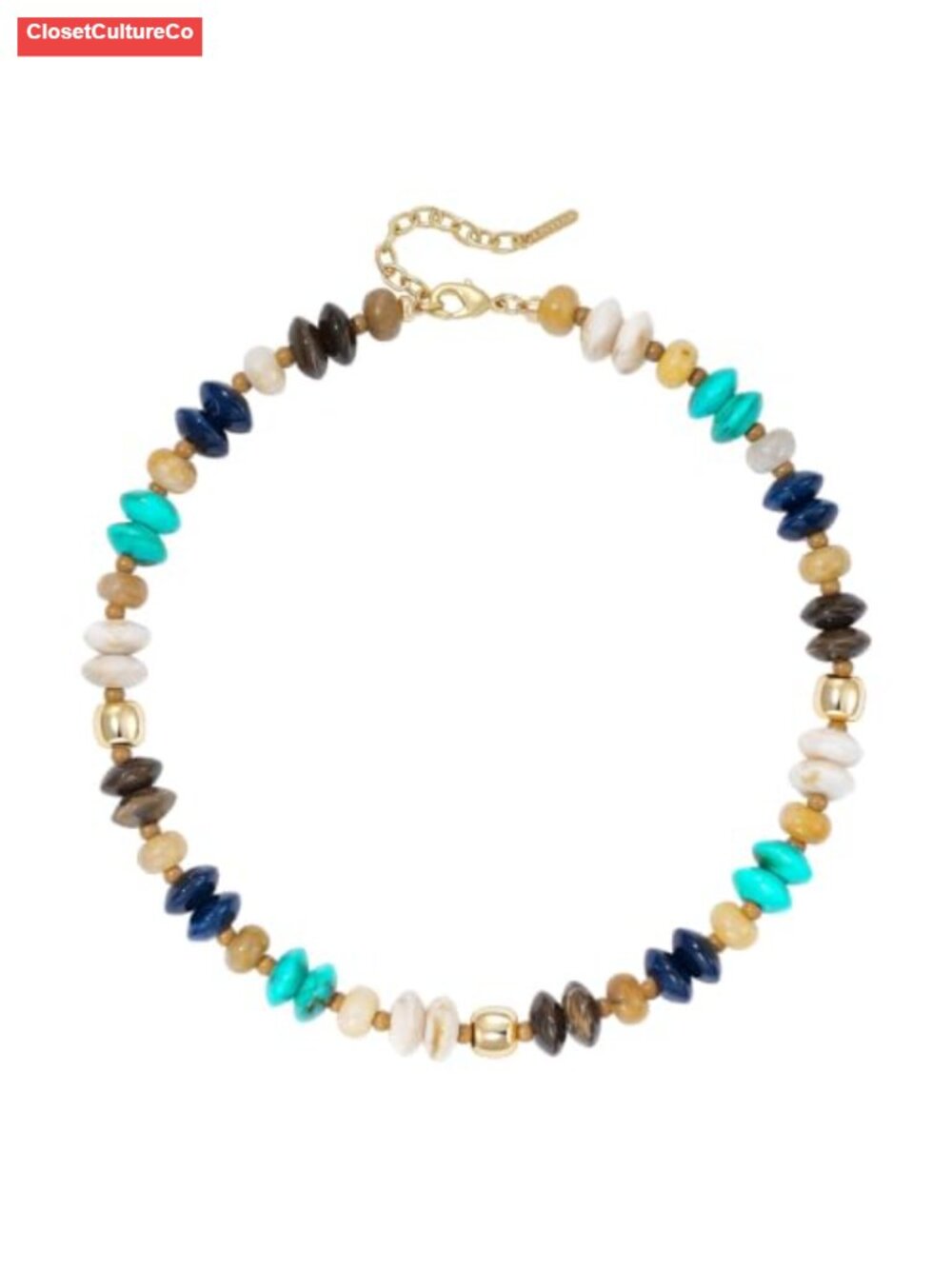 Chunky Resin Natural Stone Beaded Necklace with 14K Gold-Plated Spacers